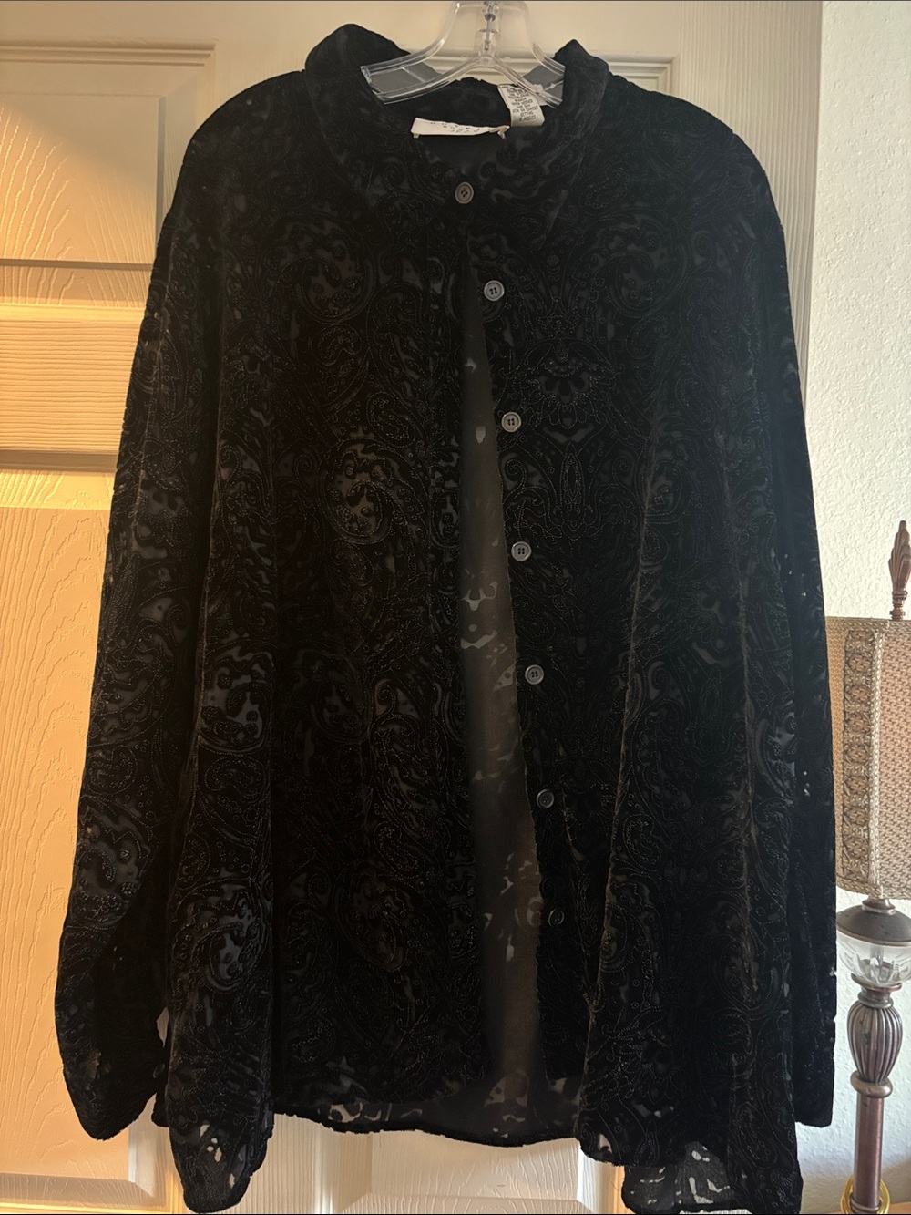 J.B.S. Black Velvet Burnout Button-Front Cape